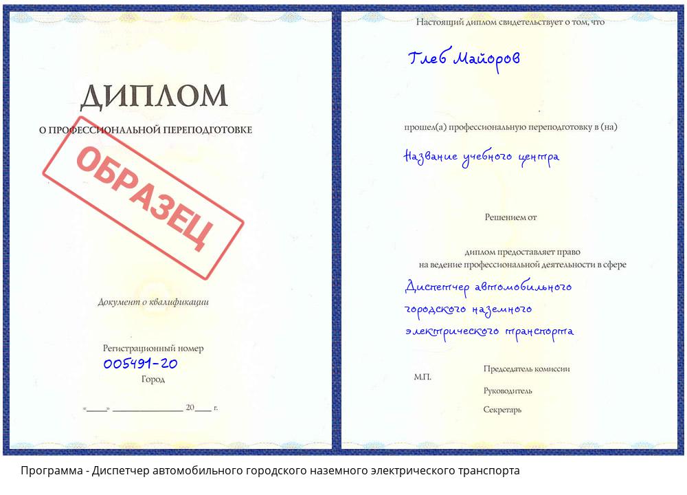 Диспетчер автомобильного городского наземного электрического транспорта Нижневартовск