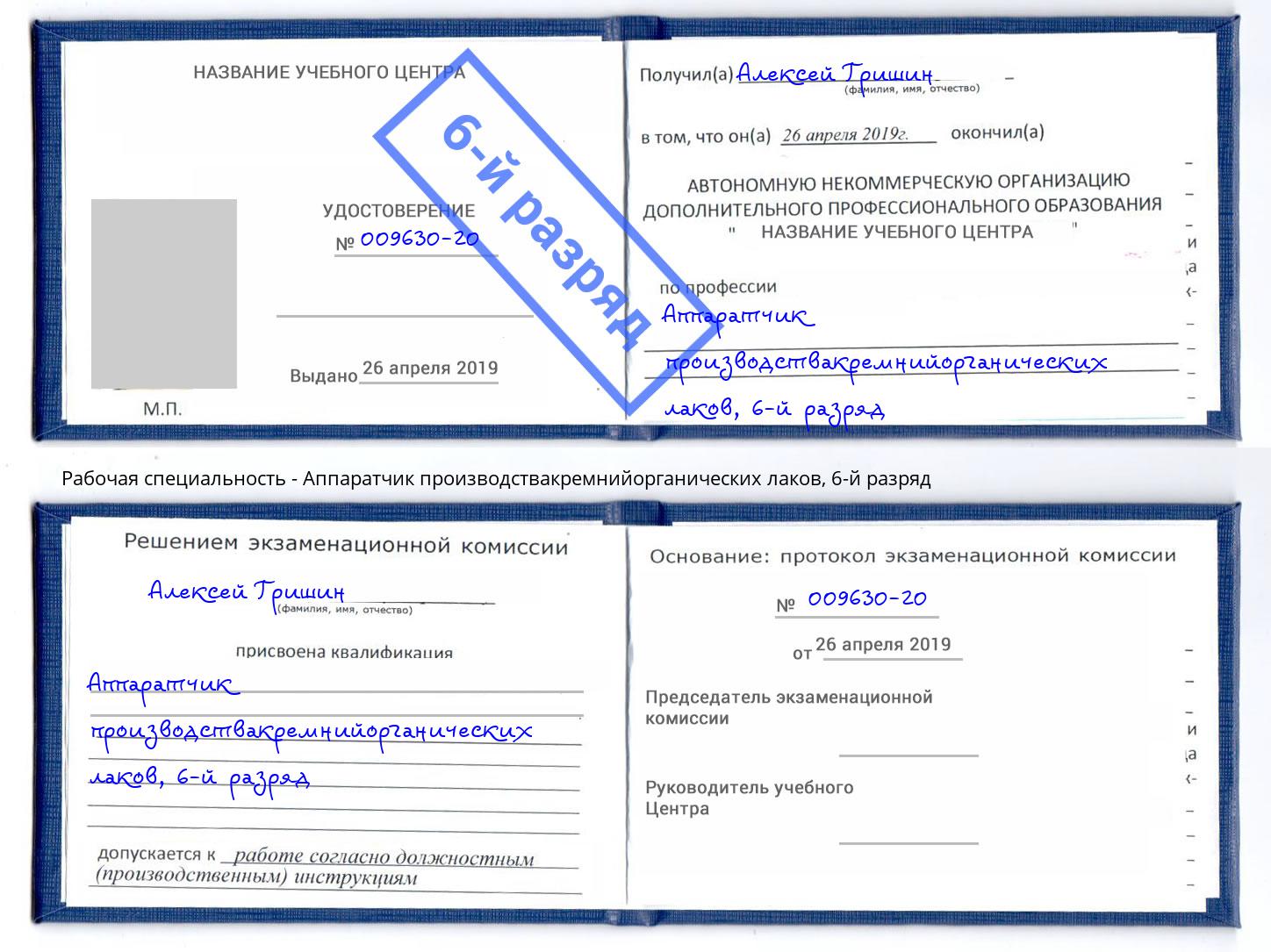 корочка 6-й разряд Аппаратчик производствакремнийорганических лаков Нижневартовск