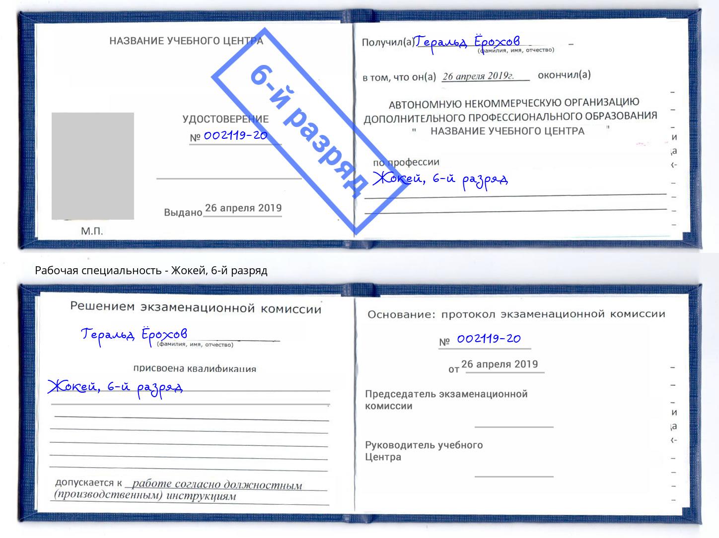 корочка 6-й разряд Жокей Нижневартовск