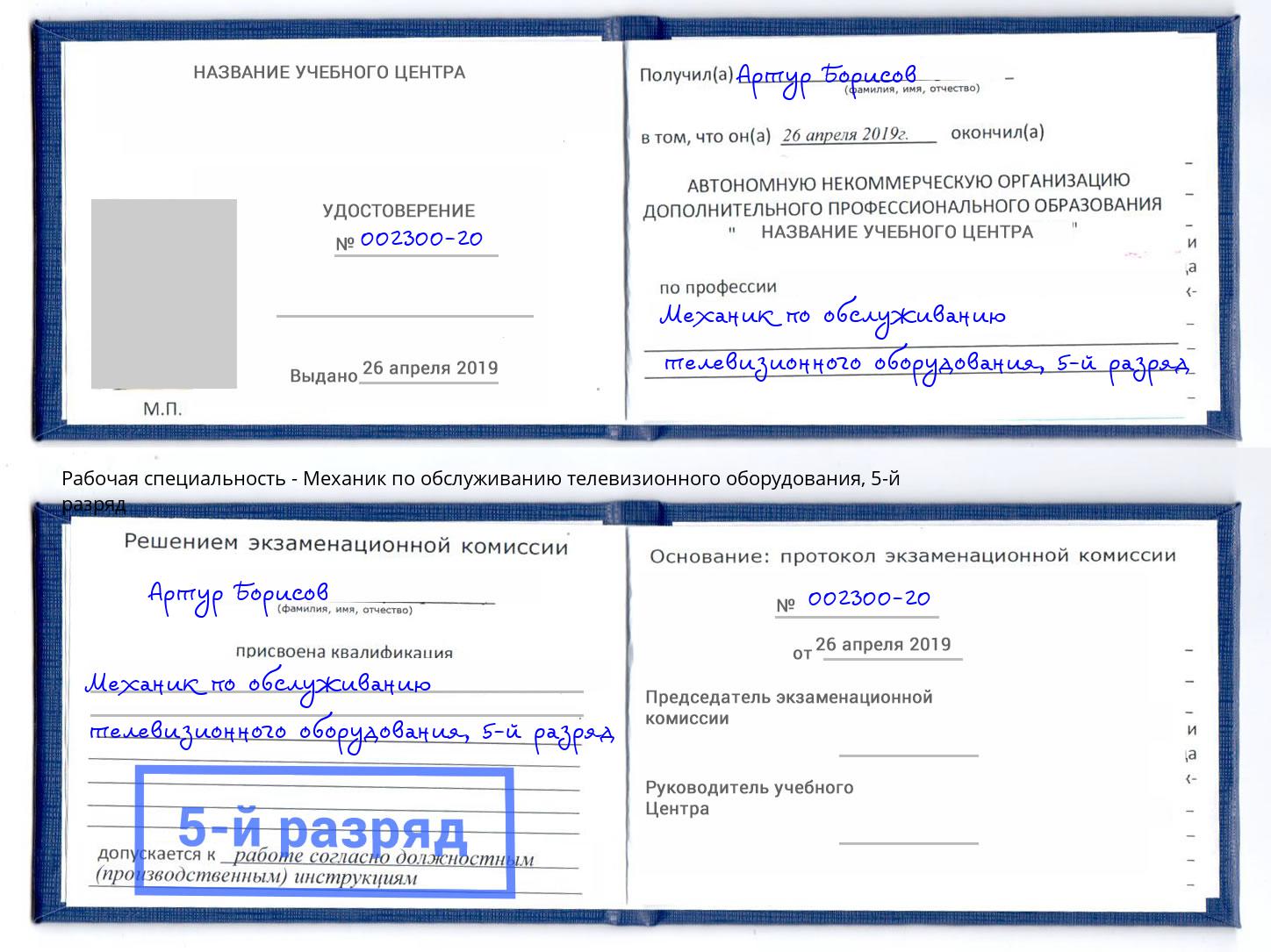 корочка 5-й разряд Механик по обслуживанию телевизионного оборудования Нижневартовск