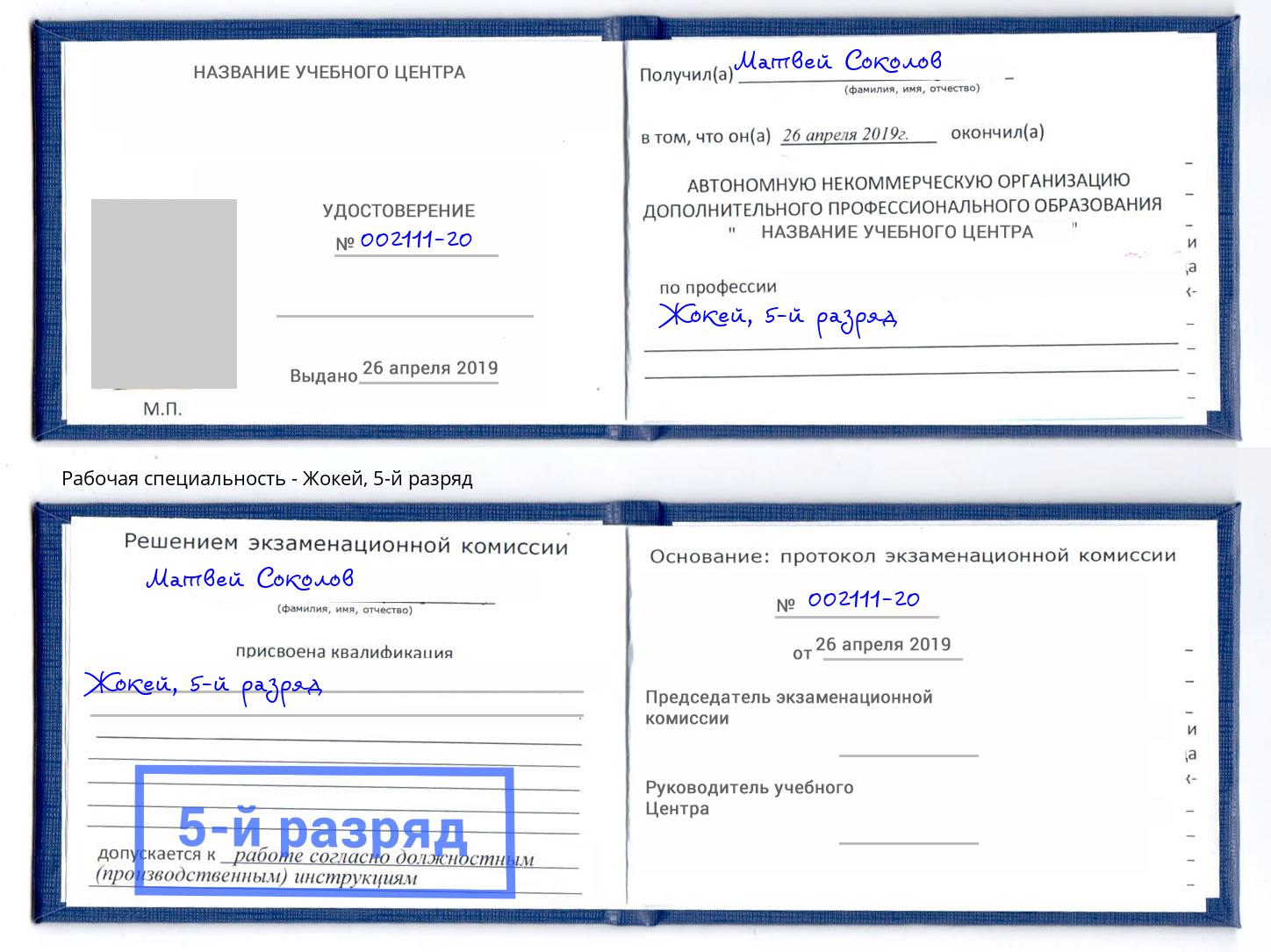 корочка 5-й разряд Жокей Нижневартовск