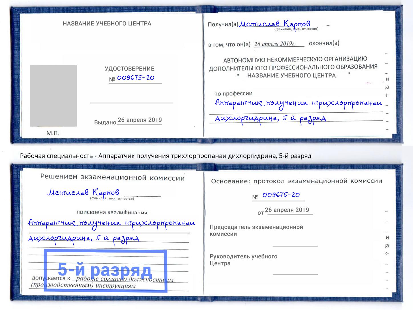 корочка 5-й разряд Аппаратчик получения трихлорпропанаи дихлоргидрина Нижневартовск